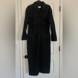 pistola Amira Black Denim Midi Dress with Contrast Stitching